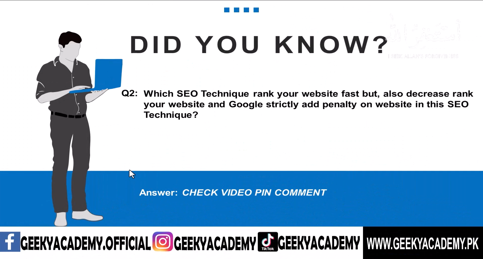 Did you know Which SEO Technique ranks your website in Google? Very fast your website is removed from Google. Google strictly stops you from using these SEO Techniques 3rd and the last question